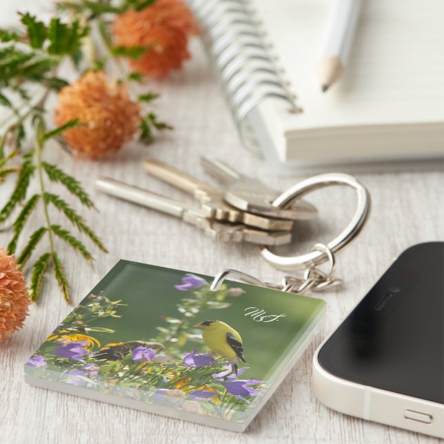 Goldfinch on a Harebell Flower Keychain (Front Right)