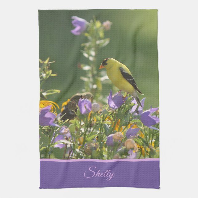 Goldfinch on a Harebell Flower   Kitchen Towel (Vertical)