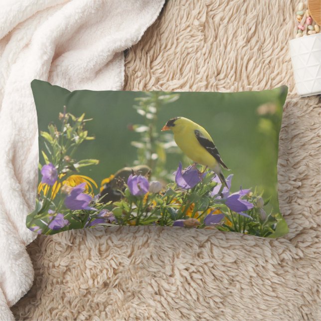 Goldfinch on a Harebell Flower  Lumbar Pillow (Blanket)