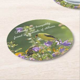 Goldfinch on a Harebell Flower Round Paper Coaster