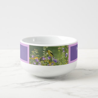 Goldfinch on a Harebell Flower Soup Mug