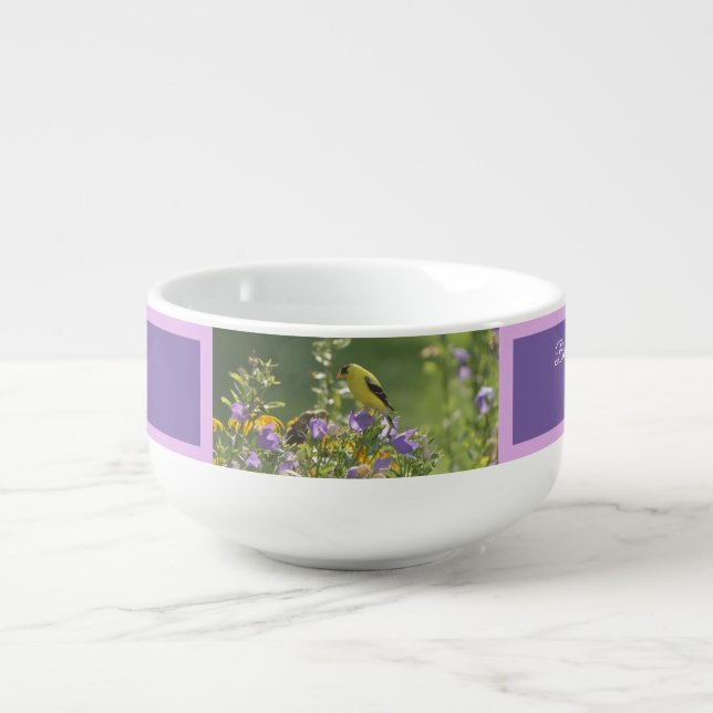 Goldfinch on a Harebell Flower        Soup Mug (Front)