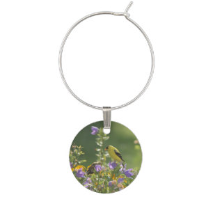 Goldfinch on a Harebell Flower Wine Charm