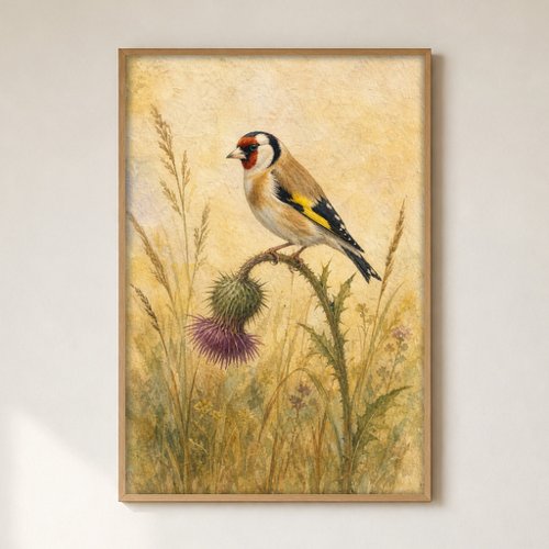 Goldfinch on a Thistle Watercolour Poster