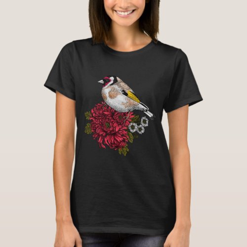 Goldfinch on chrysanthemum bouquet T_Shirt