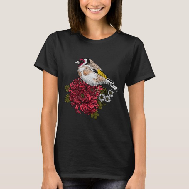 Goldfinch on chrysanthemum bouquet T-Shirt (Front)