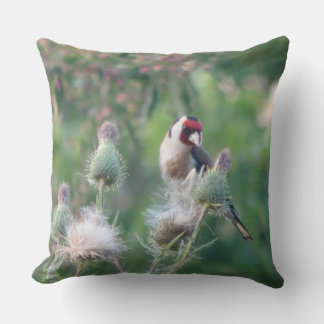 Goldfinch on Fluffy Thistle Throw Pillow