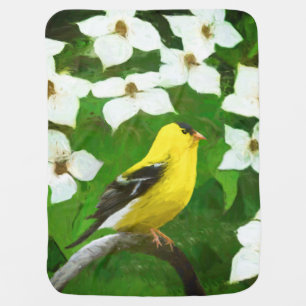 Goldfinch Painting - Cute Original Dog Art Baby Blanket