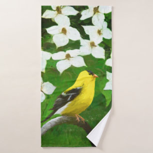 Goldfinch Painting - Cute Original Dog Art Bath Towel Set