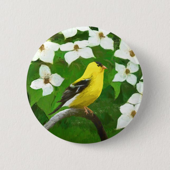 Goldfinch Painting - Cute Original Dog Art Button (Front)