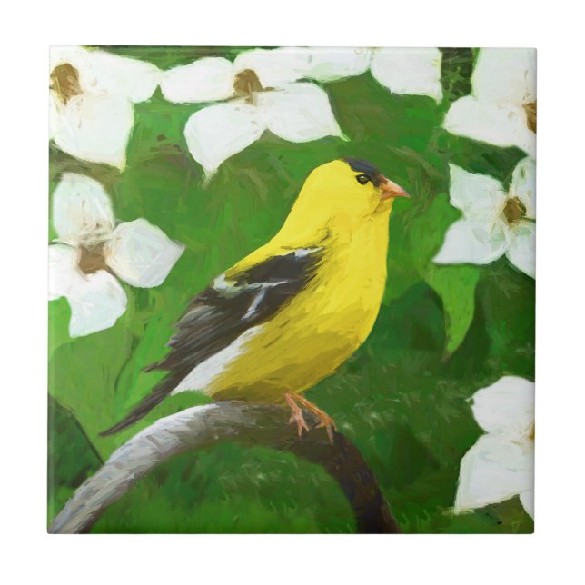 Goldfinch Painting - Cute Original Dog Art Ceramic Tile (Front)