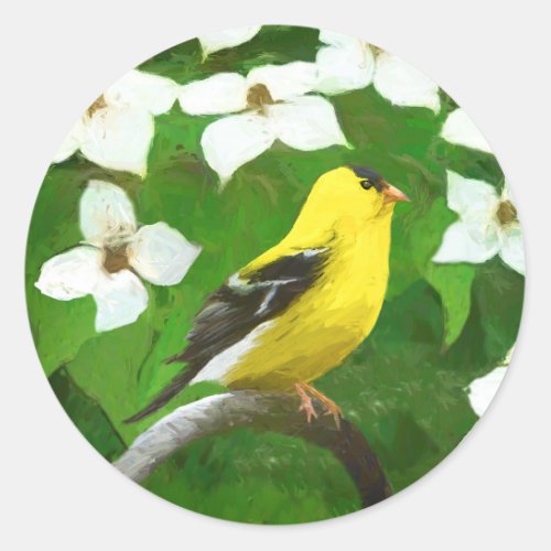 Goldfinch Painting _ Cute Original Dog Art Classic Round Sticker