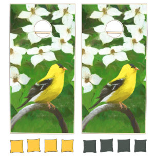Goldfinch Painting - Cute Original Dog Art Cornhole Set