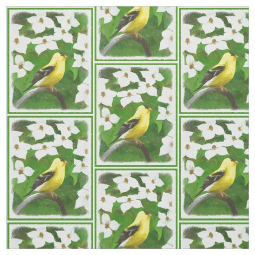 Goldfinch Painting - Cute Original Dog Art Fabric