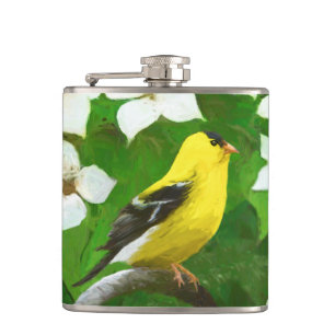 Goldfinch Painting - Cute Original Dog Art Flask