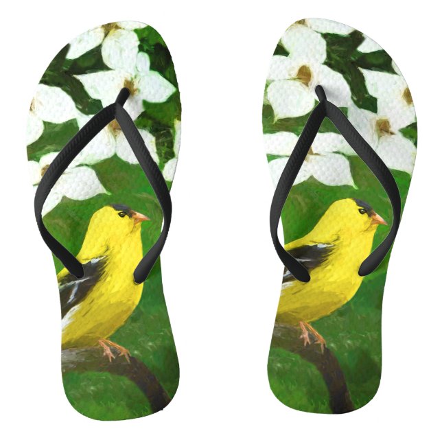 Goldfinch Painting - Cute Original Dog Art Flip Flops (Footbed)