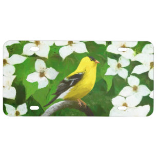 Goldfinch Painting - Cute Original Dog Art License Plate