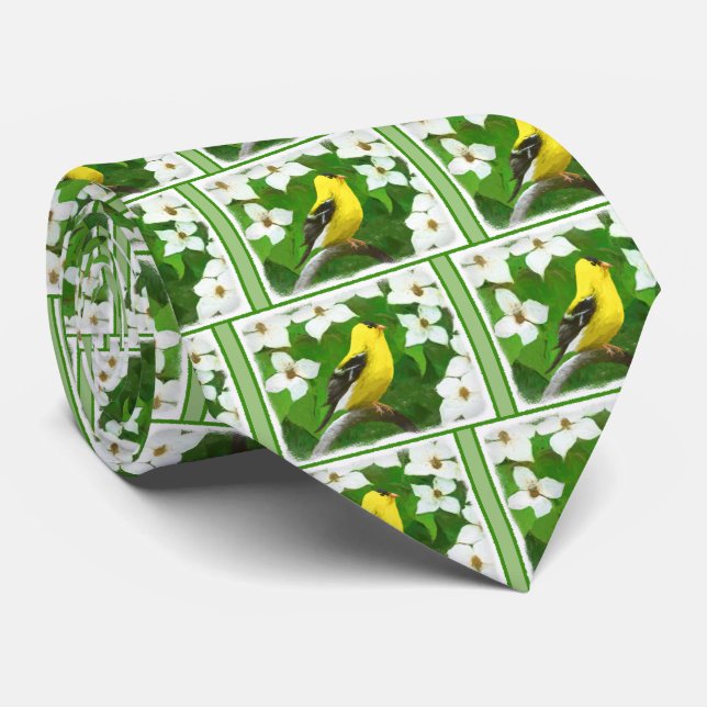 Goldfinch Painting - Cute Original Dog Art Neck Tie (Rolled)