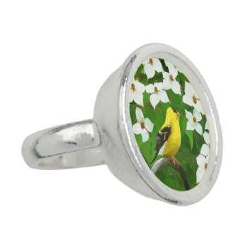 Goldfinch Painting - Cute Original Dog Art Ring by alpendesigns at Zazzle