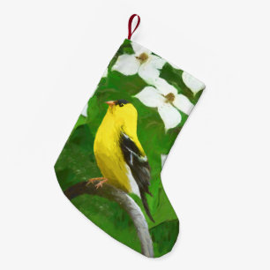 Goldfinch Painting - Cute Original Dog Art Small Christmas Stocking