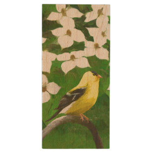 Goldfinch Painting - Cute Original Dog Art Wood Flash Drive