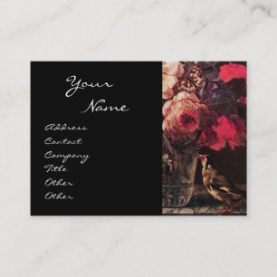 GOLDFINCH,PINK ROSES AND BUTTERFLY BUSINESS CARD