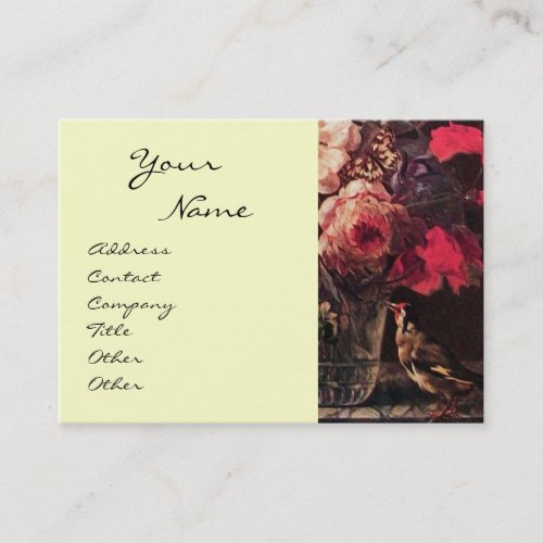 GOLDFINCHPINK ROSES AND BUTTERFLY BUSINESS CARD