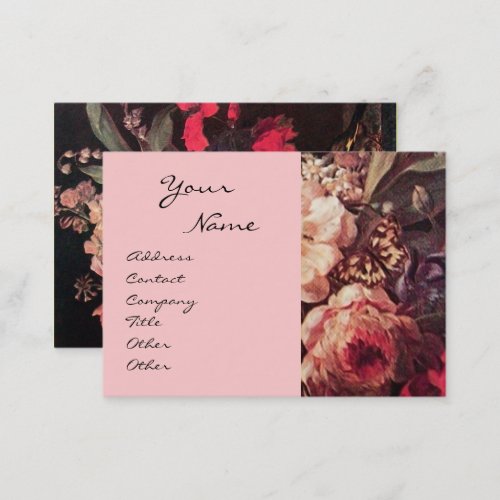 GOLDFINCHPINK ROSES AND BUTTERFLY Floral Business Card