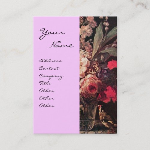 GOLDFINCHPINK ROSES AND BUTTERFLY Floral Lilac Business Card