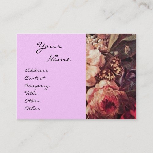 GOLDFINCHPINK ROSES AND BUTTERFLY gold metallic Business Card