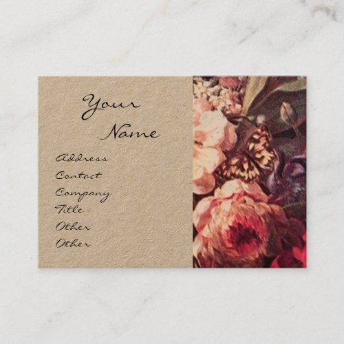 GOLDFINCHPINK ROSES AND BUTTERFLY Kraft Paper Business Card