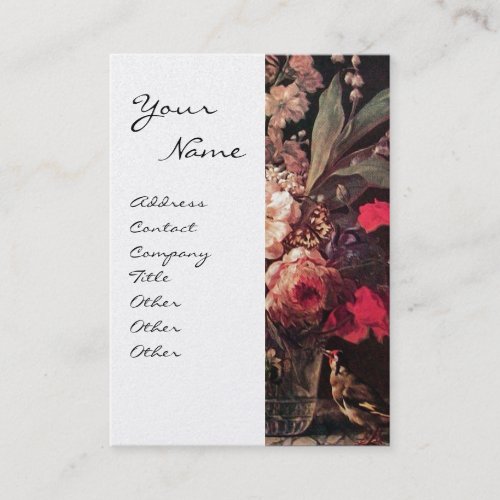 GOLDFINCHPINK ROSES AND BUTTERFLYWhite Pearl Business Card