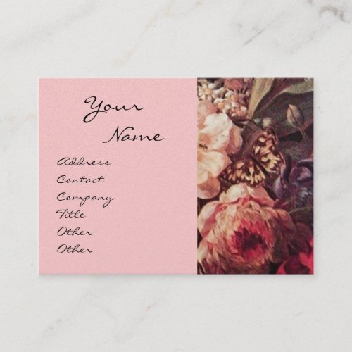 GOLDFINCHPINK ROSES BUTTERFLY Floral Pearl Business Card