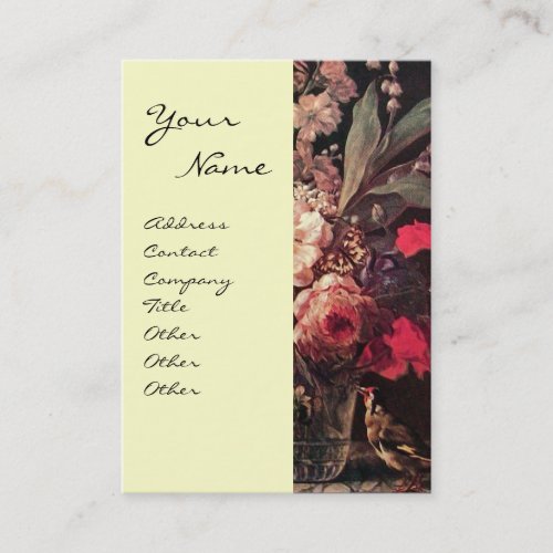 GOLDFINCH PINK ROSES BUTTERFLY  Floral Red Ivory Business Card