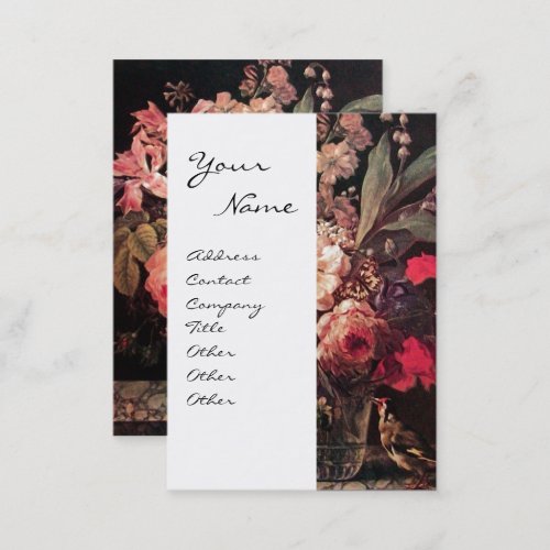 GOLDFINCH PINK ROSES BUTTERFLY  Floral Red White Business Card