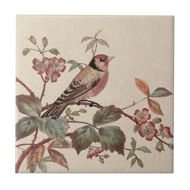 Goldfinch Polychrome Staffordshire Repro Antique Ceramic Tile (Front)