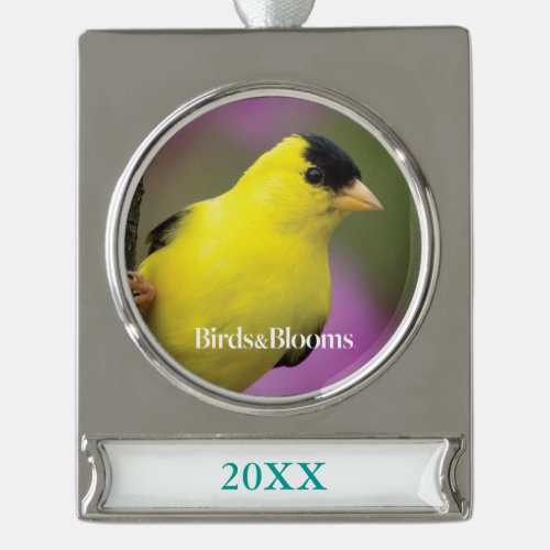 Goldfinch Silver Plated Banner Ornament