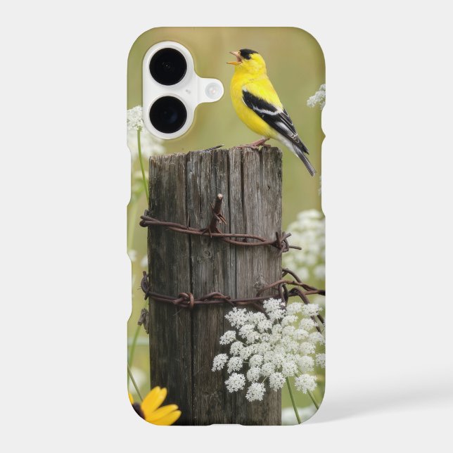 Goldfinch Singing on a Fence Post Case-Mate iPhone Case (Back)