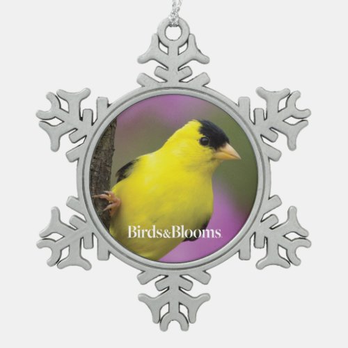 Goldfinch Snowflake Pewter Christmas Ornament