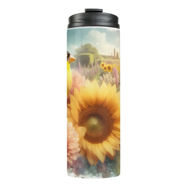 Goldfinch Songbird Rustic Garden Thermal Tumbler (Front)