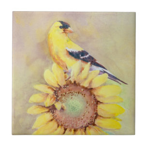GOLDFINCH & SUNFLOWER by SHARON SHARPE Tile