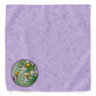 Goldfinch Trio & Apple Blossoms Purple Bandana