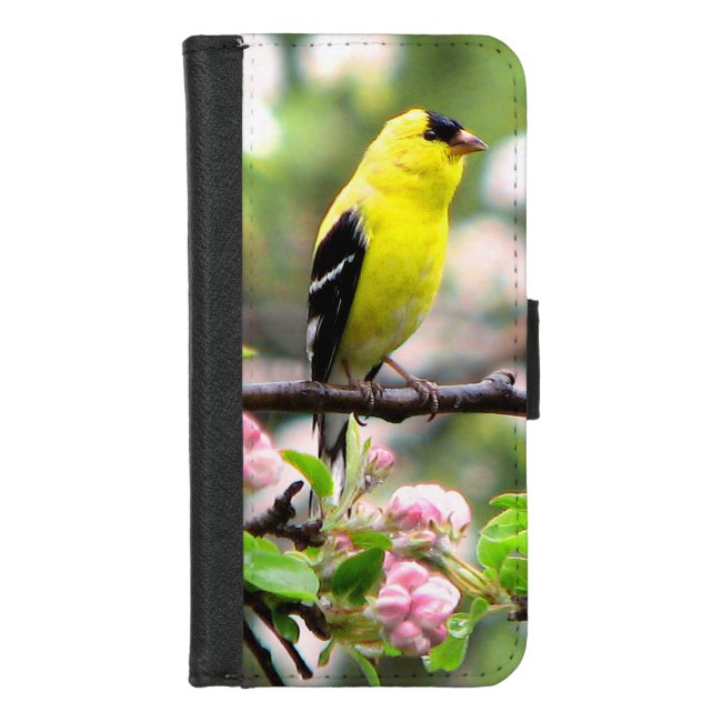 Goldfinch with Pink Flowers iPhone 8/7 Wallet Case