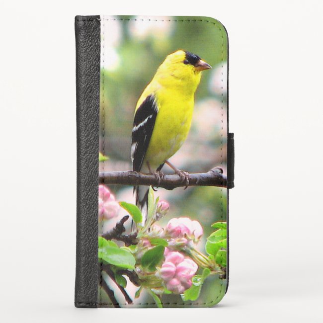 Goldfinch with Pink Flowers iPhone X Wallet Case