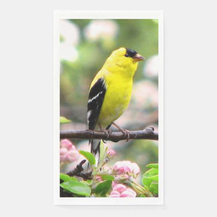 Goldfinch with Pink Flowers Paper Guest Towel