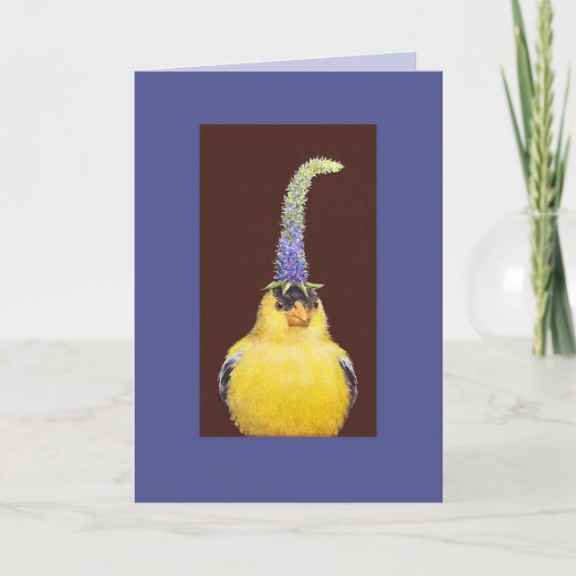 goldfinch with spike speedwell hat card (Front)