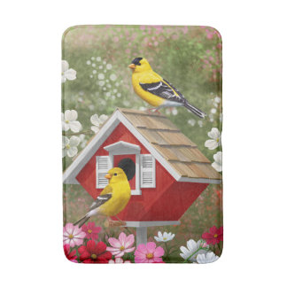 Goldfinches and Cute Cottage Birdhouse Bath Mat