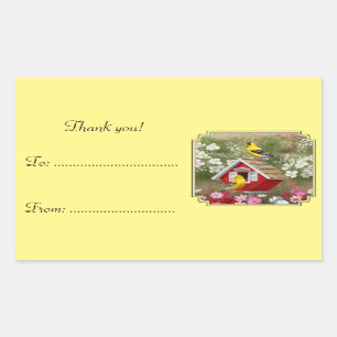 Goldfinches and Cute Cottage Birdhouse Rectangular Sticker