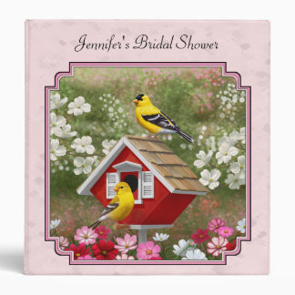 Goldfinches and Red Birdhouse Pink 3 Ring Binder