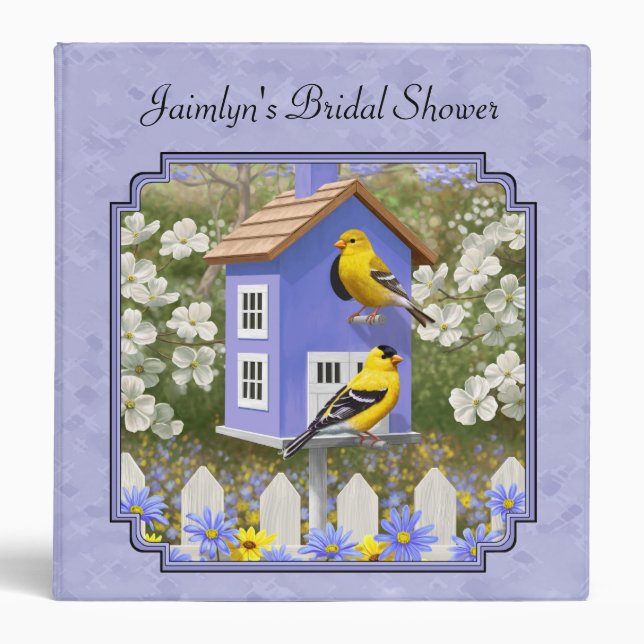 Goldfinches & Cute Birdhouse Lavender Binder (Front)